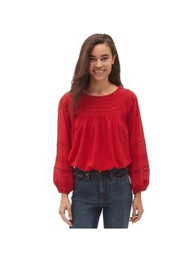 Gap Red Smocked Peasant Blouse Boho Flowy Relaxed Fit Size XXL